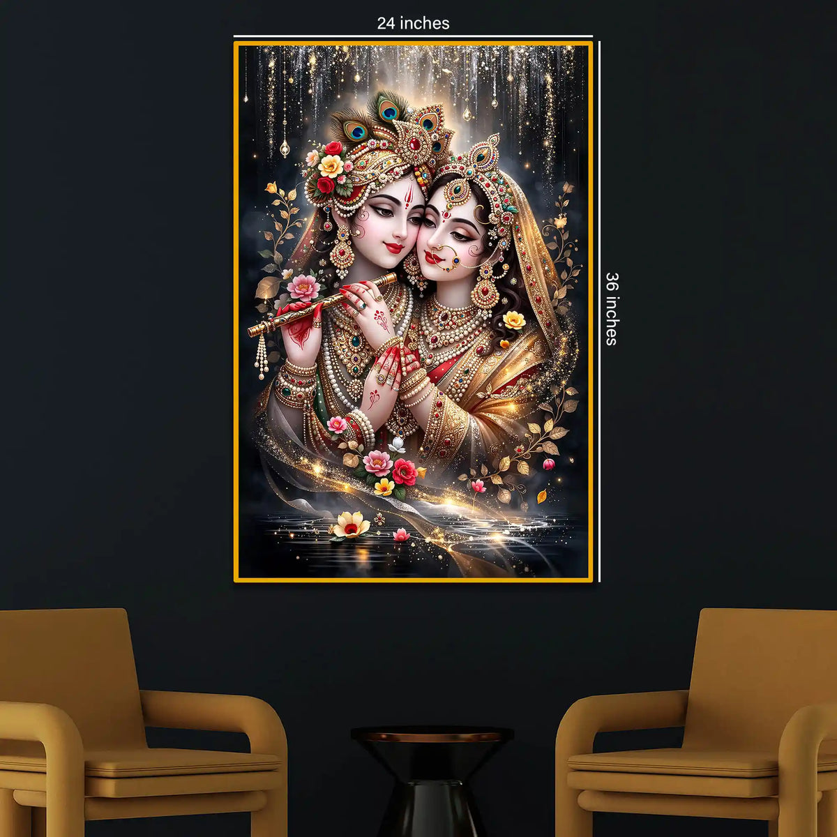 Radha Krishna Portrait Floating Frame Crystal Wall Painting