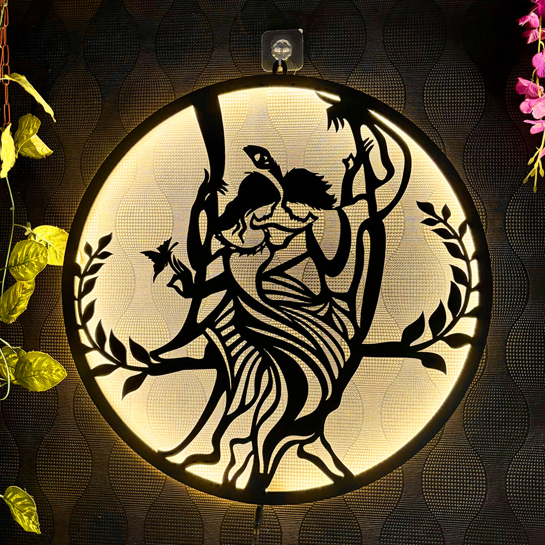 Radha Krishna Swing LED Wall Frame for Temple and Wall Decor