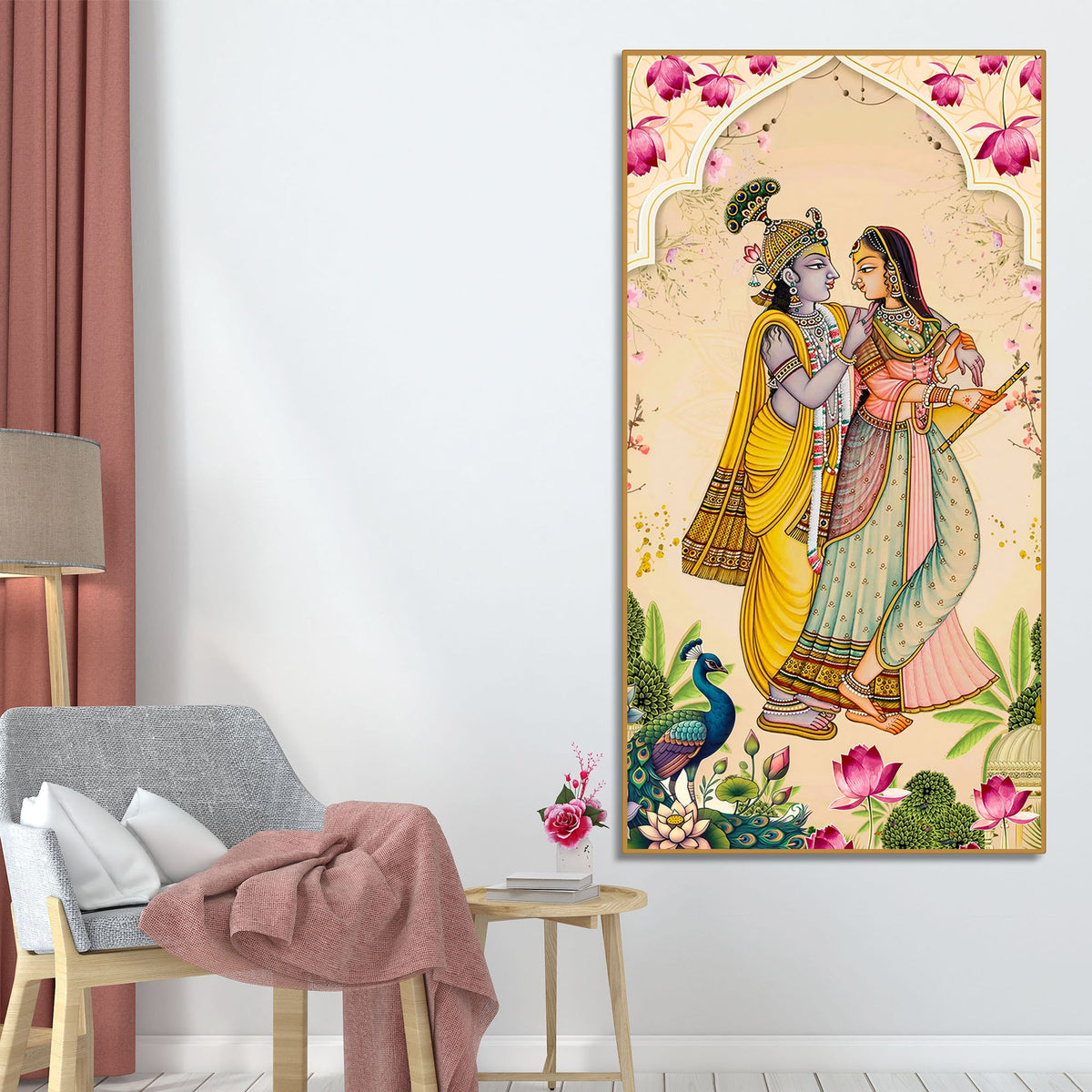 Radha Krishna Traditional Canvas Painting | Hindu Devotional Wall Art