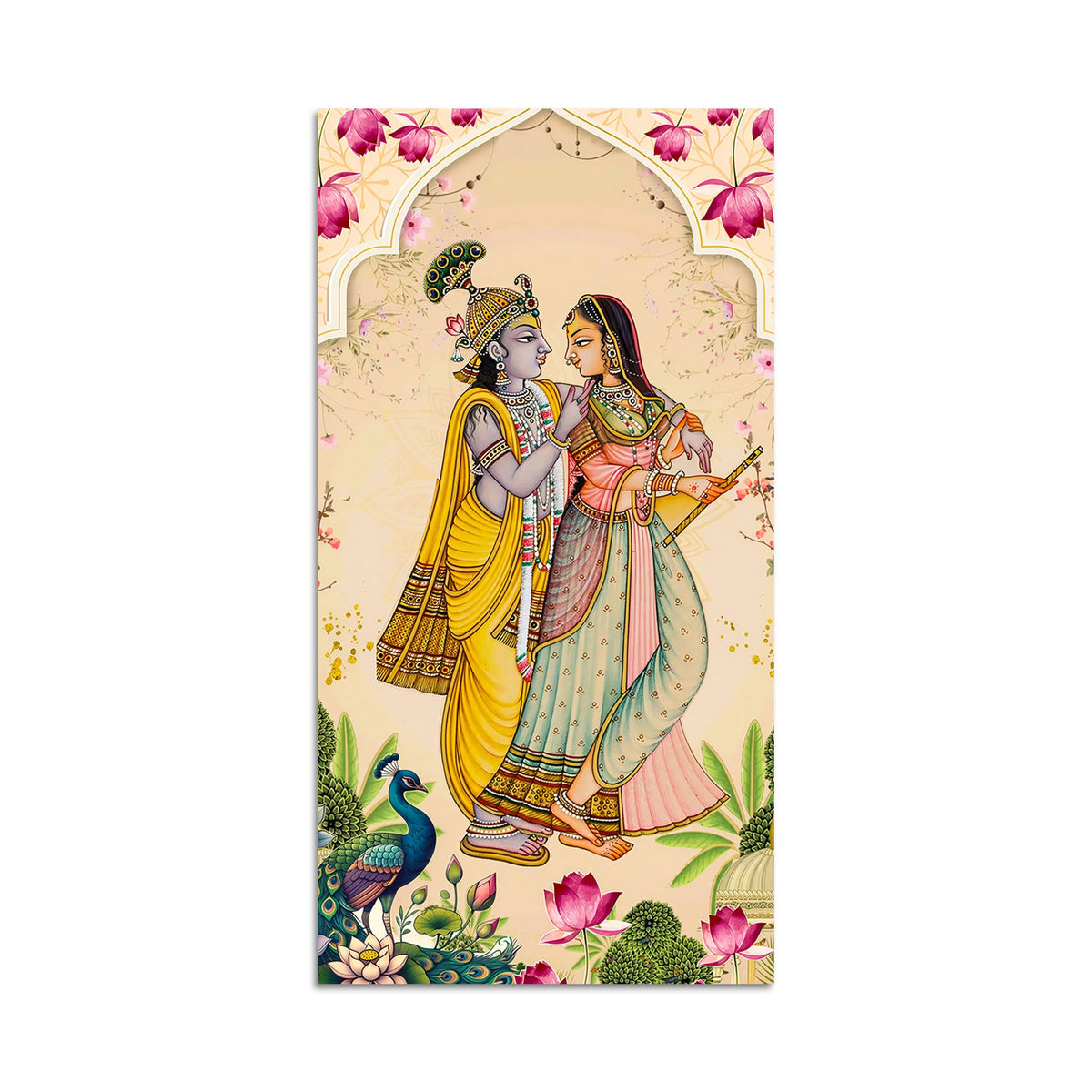 Radha Krishna Traditional Canvas Painting | Hindu Devotional Wall Art