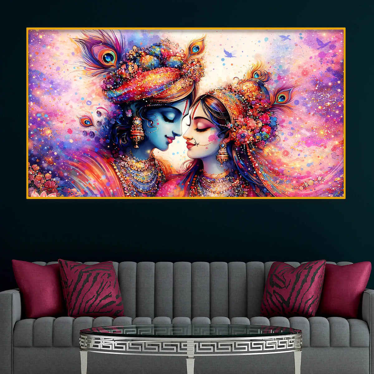 Radha Krishna Vibrant Crystal Glass Painting
