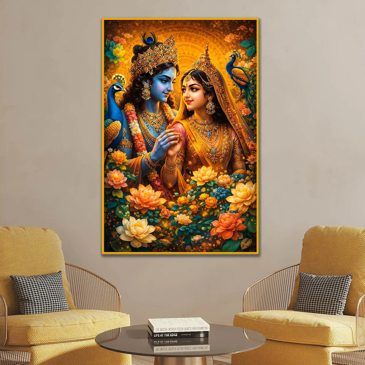 Radha Krishna Wall Art Floating Frame Crystal Wall Painting