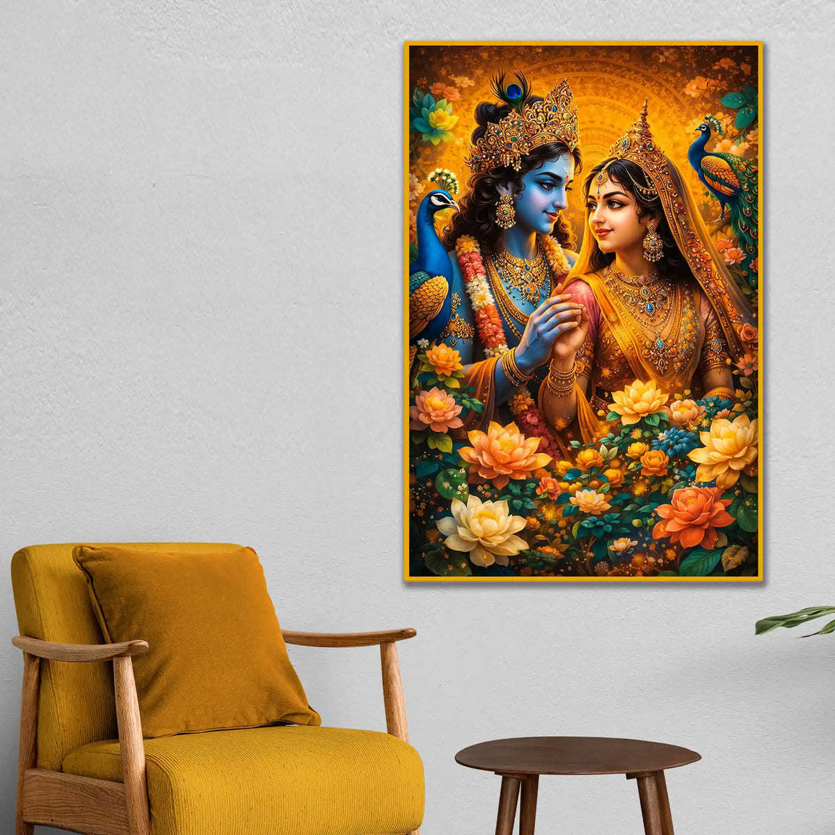 Radha Krishna Wall Art Floating Frame Crystal Wall Painting