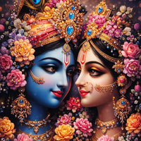 Radha Krishna Wall Art with Flowers Floating Frame Crystal Wall Painting