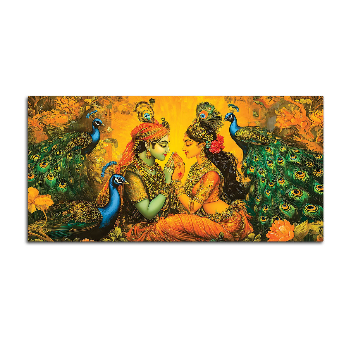 Radha Krishna with Peacock Painting for Home Wall Décor