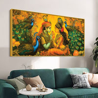 Radha Krishna with Peacock Painting for Home Wall Décor