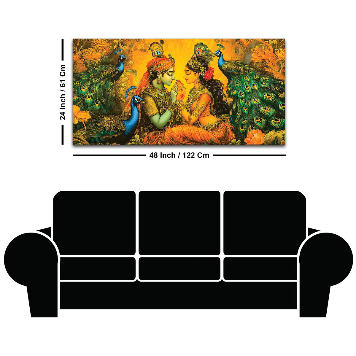 Radha Krishna with Peacock Painting for Home Wall Décor