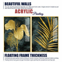 Radiant Golden Nature Leaves Modern Acrylic Floating Wall Painting Set of 2