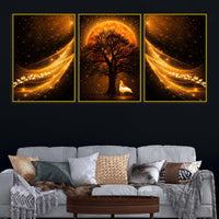 Radiant Sunset Dreamscape & Light Waves Floating Frame Crystal Wall Painting Set of 3