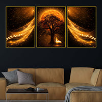 Radiant Sunset Dreamscape & Light Waves Floating Frame Crystal Wall Painting Set of 3