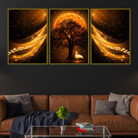 Radiant Sunset Dreamscape & Light Waves Floating Frame Crystal Wall Painting Set of 3