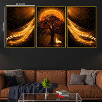 Radiant Sunset Dreamscape & Light Waves Floating Frame Crystal Wall Painting Set of 3