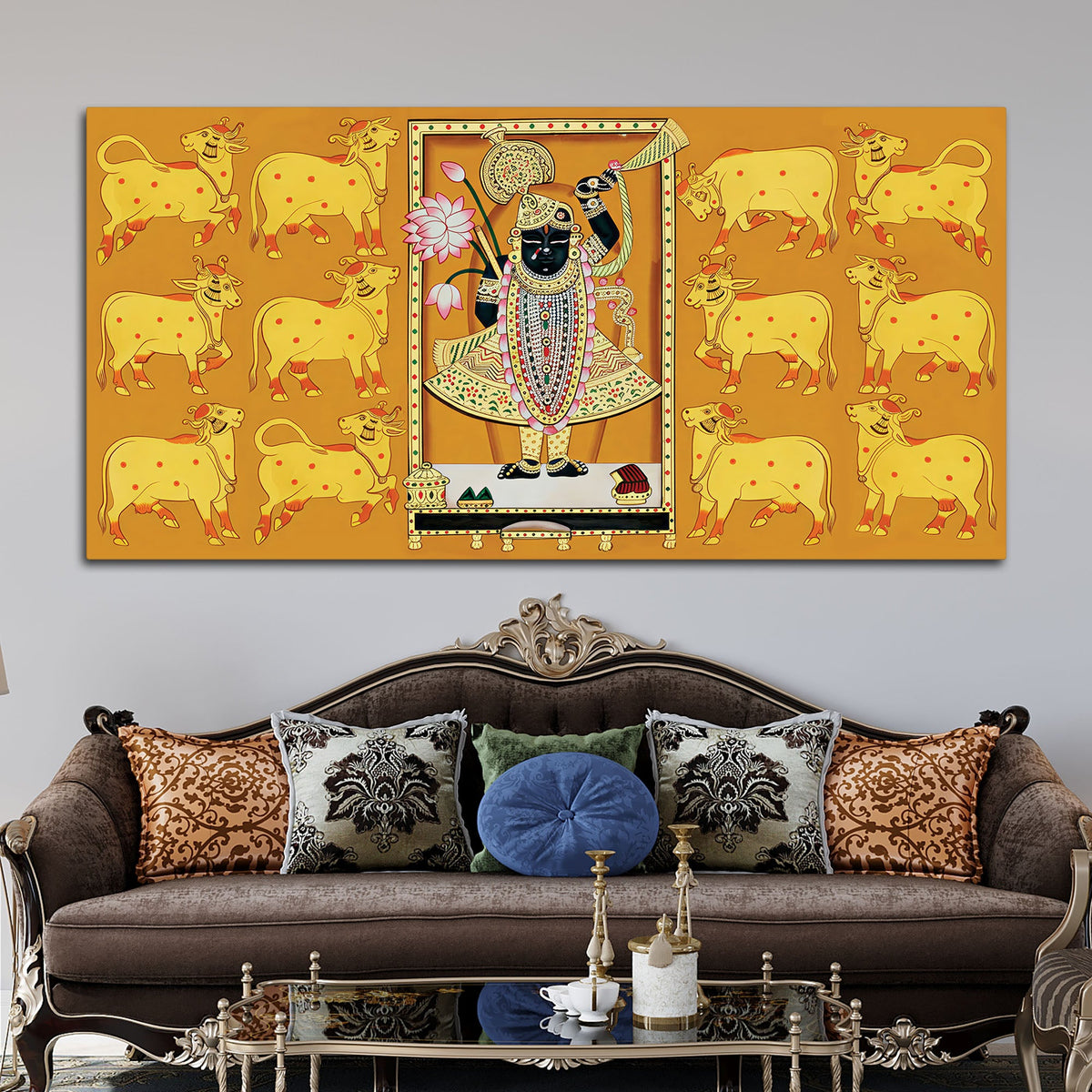 Rajasthani Golden Pichwai Shreenathji Canvas Wall Painting