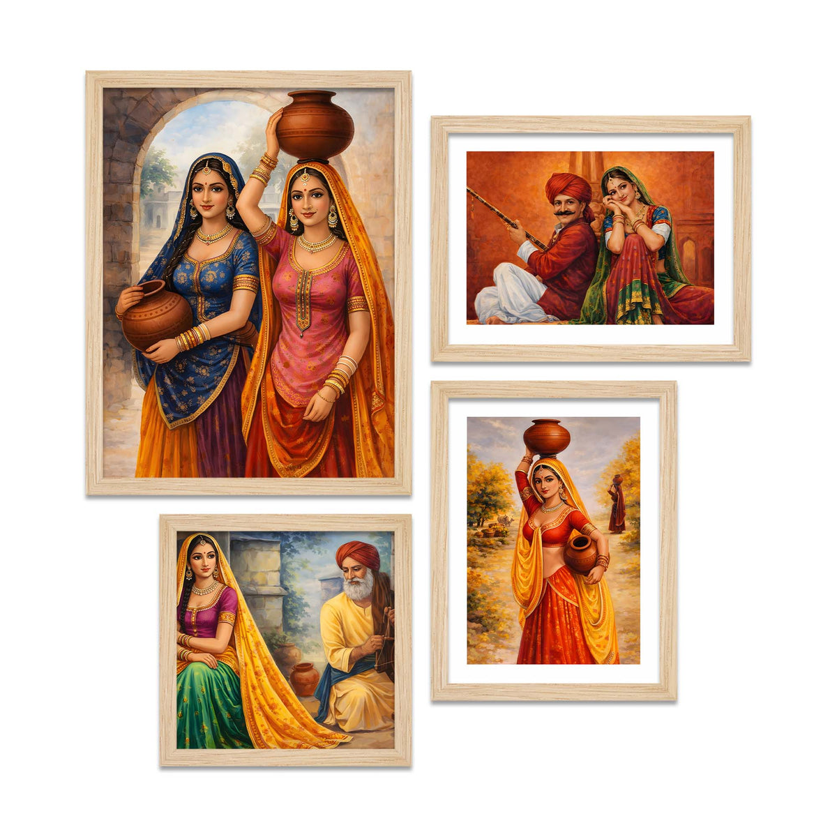 Rajasthani Rural Life Wall Frame Set of Four