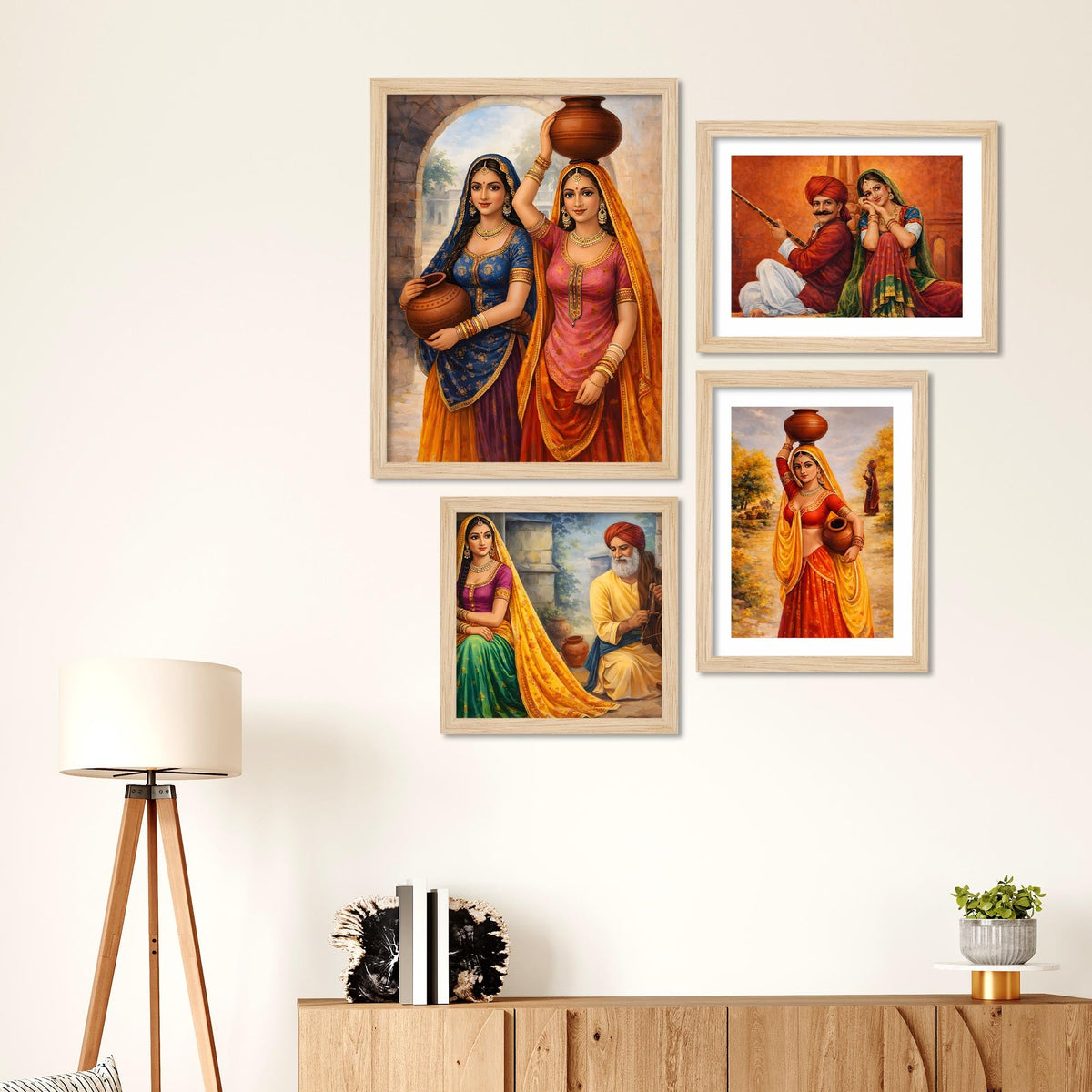 Rajasthani Rural Life Wall Frame Set of Four