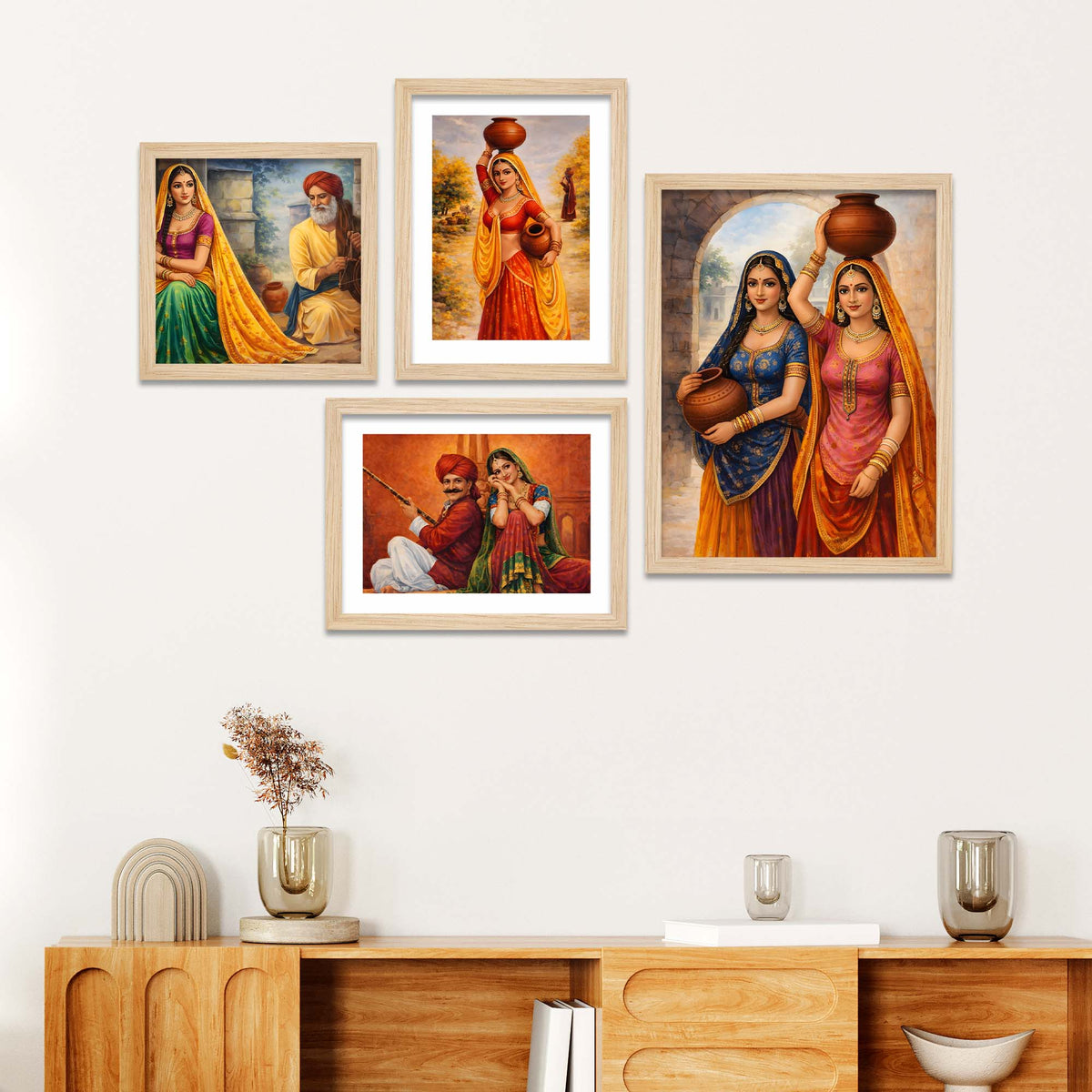 Rajasthani Rural Life Wall Frame Set of Four