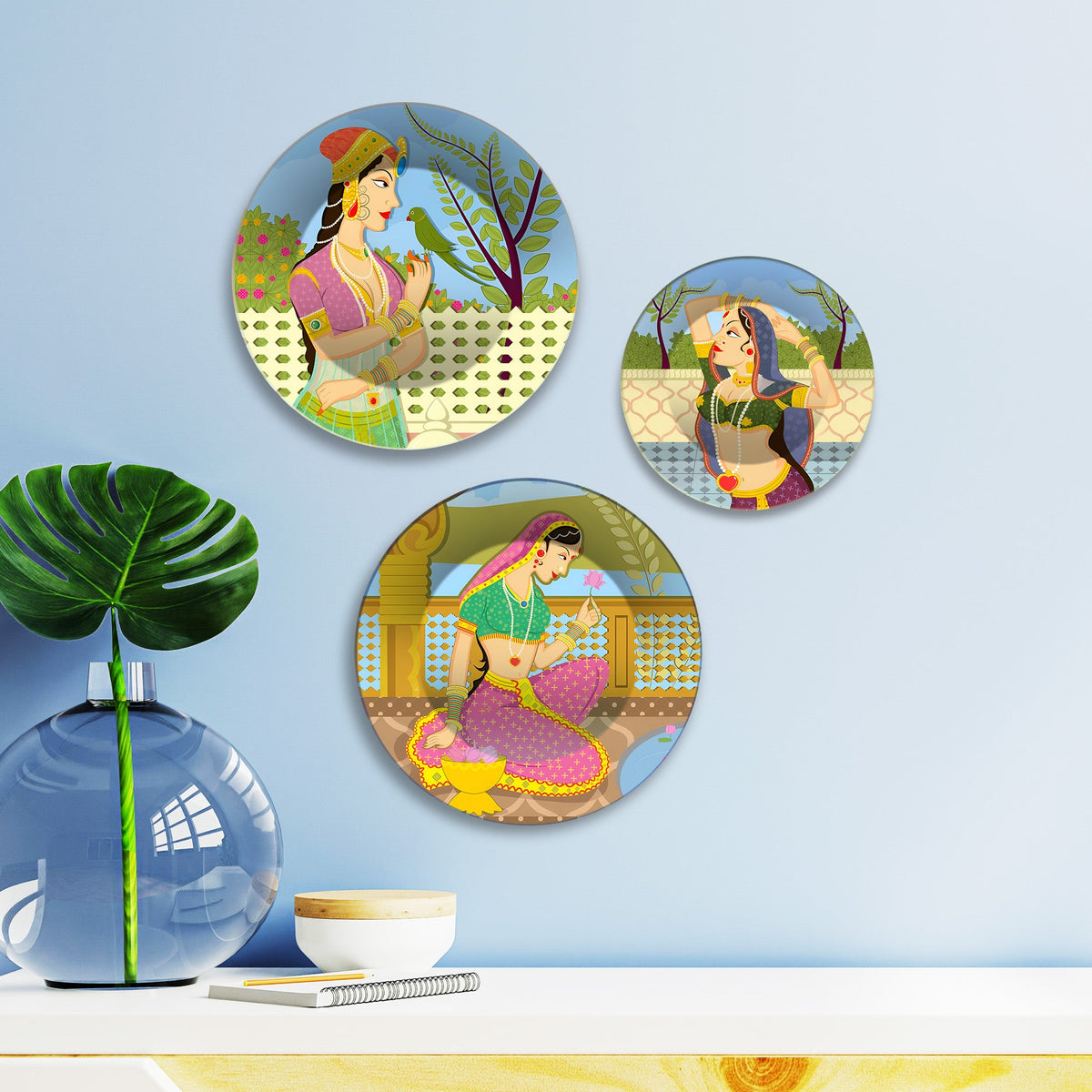 Rajputana Grace Royal Charm Premium Wall Plates Painting Set of 3