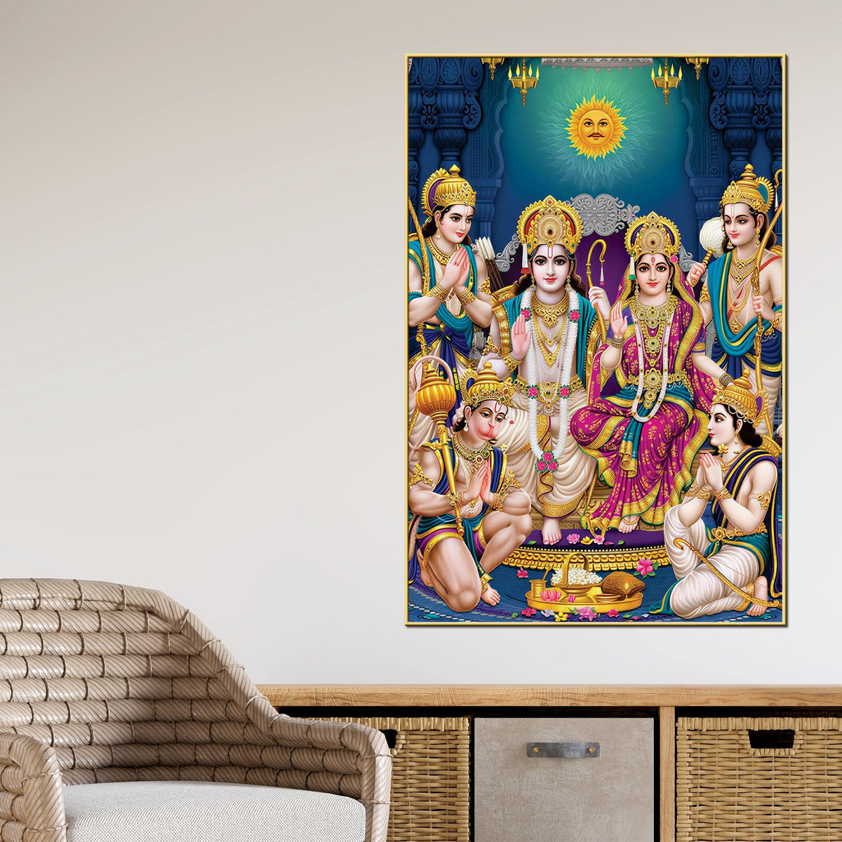 Ram Darbar Religious Canvas Painting | Hindu Spiritual Wall Art