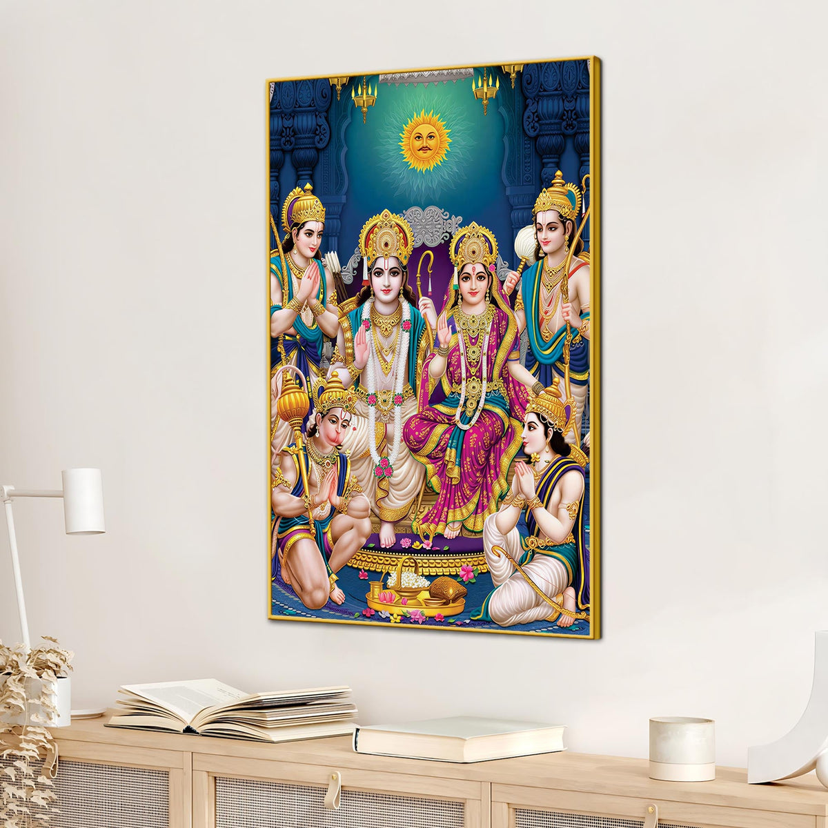 Ram Darbar Religious Canvas Painting | Hindu Spiritual Wall Art