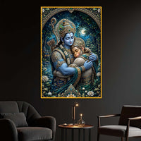 Rama Hanuman Embrace Floating Frame Crystal Wall Painting