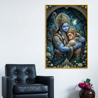 Rama Hanuman Embrace Floating Frame Crystal Wall Painting