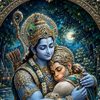 Rama Hanuman Embrace Floating Frame Crystal Wall Painting