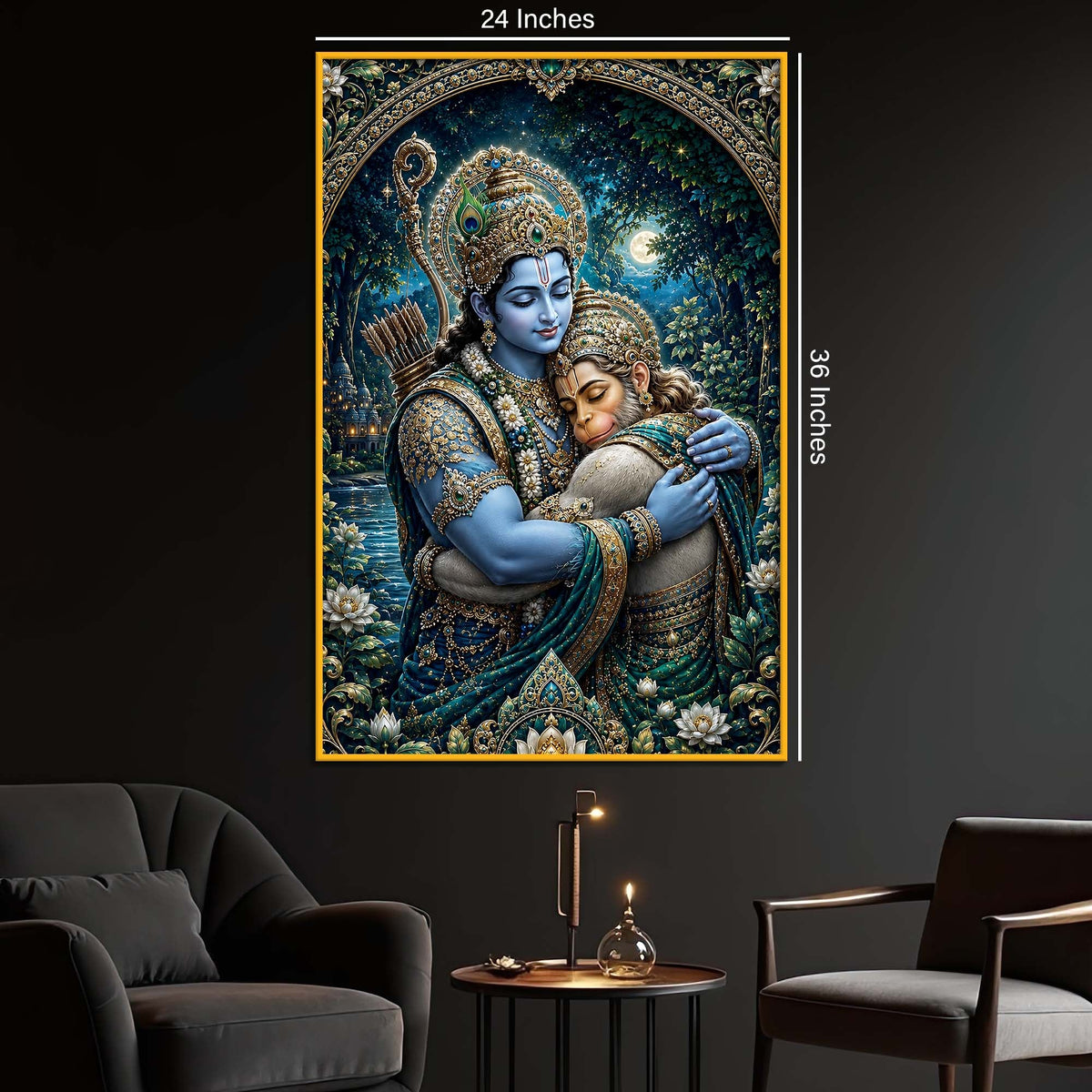 Rama Hanuman Embrace Floating Frame Crystal Wall Painting