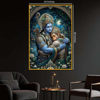 Rama Hanuman Embrace Floating Frame Crystal Wall Painting