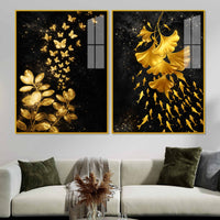 Ravishing Nature Glow Abstract Acrylic Floating Wall Painting Set of 2