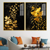 Ravishing Nature Glow Abstract Acrylic Floating Wall Painting Set of 2
