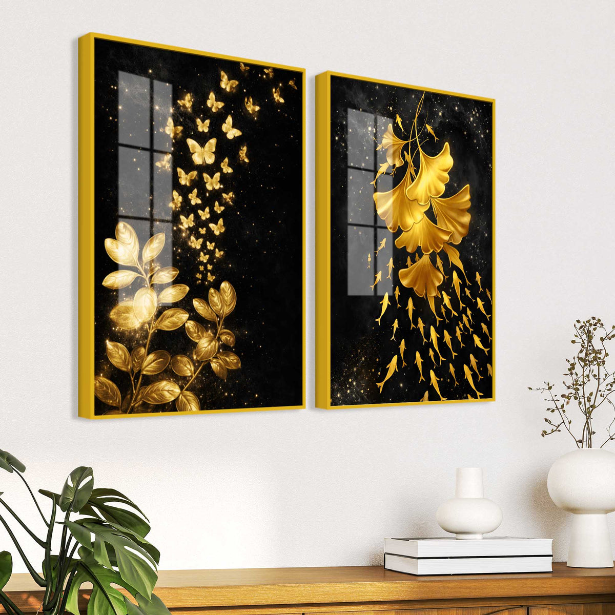 Ravishing Nature Glow Abstract Acrylic Floating Wall Painting Set of 2