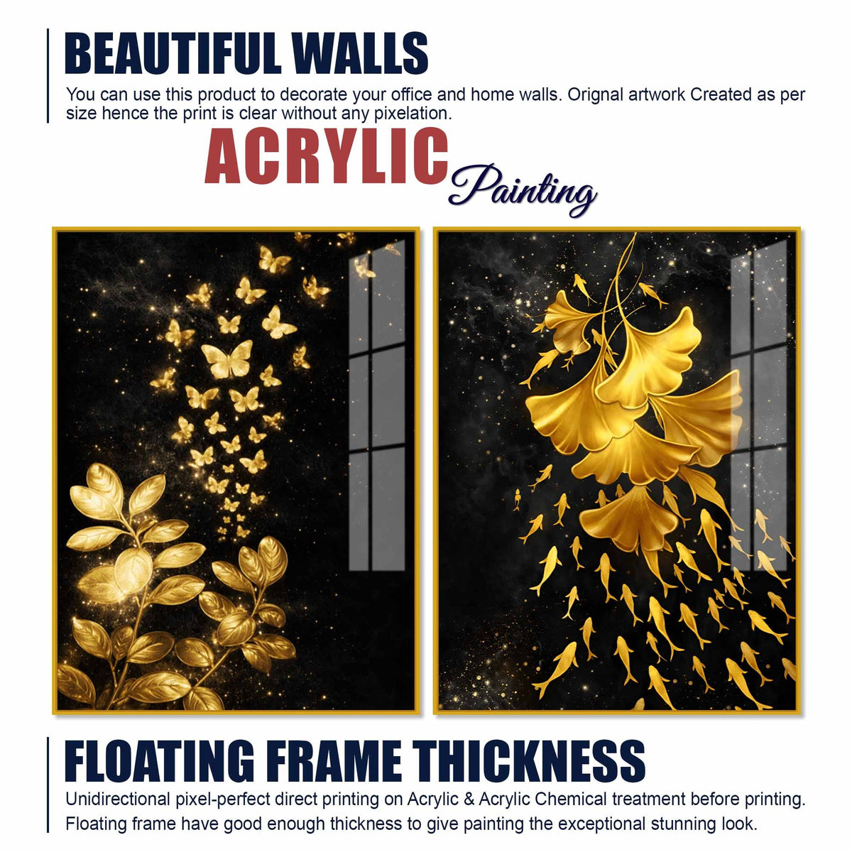 Ravishing Nature Glow Abstract Acrylic Floating Wall Painting Set of 2