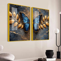 Ravishing Royal Blue Butterfly Acrylic Floating Wall Painting Set of 2