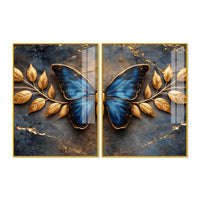 Ravishing Royal Blue Butterfly Acrylic Floating Wall Painting Set of 2