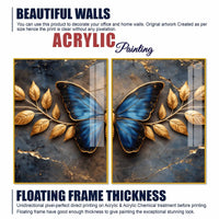 Ravishing Royal Blue Butterfly Acrylic Floating Wall Painting Set of 2