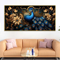 Ravishing Royal Blue Peacock Floral Wall Art Canvas Painting for Home & Office