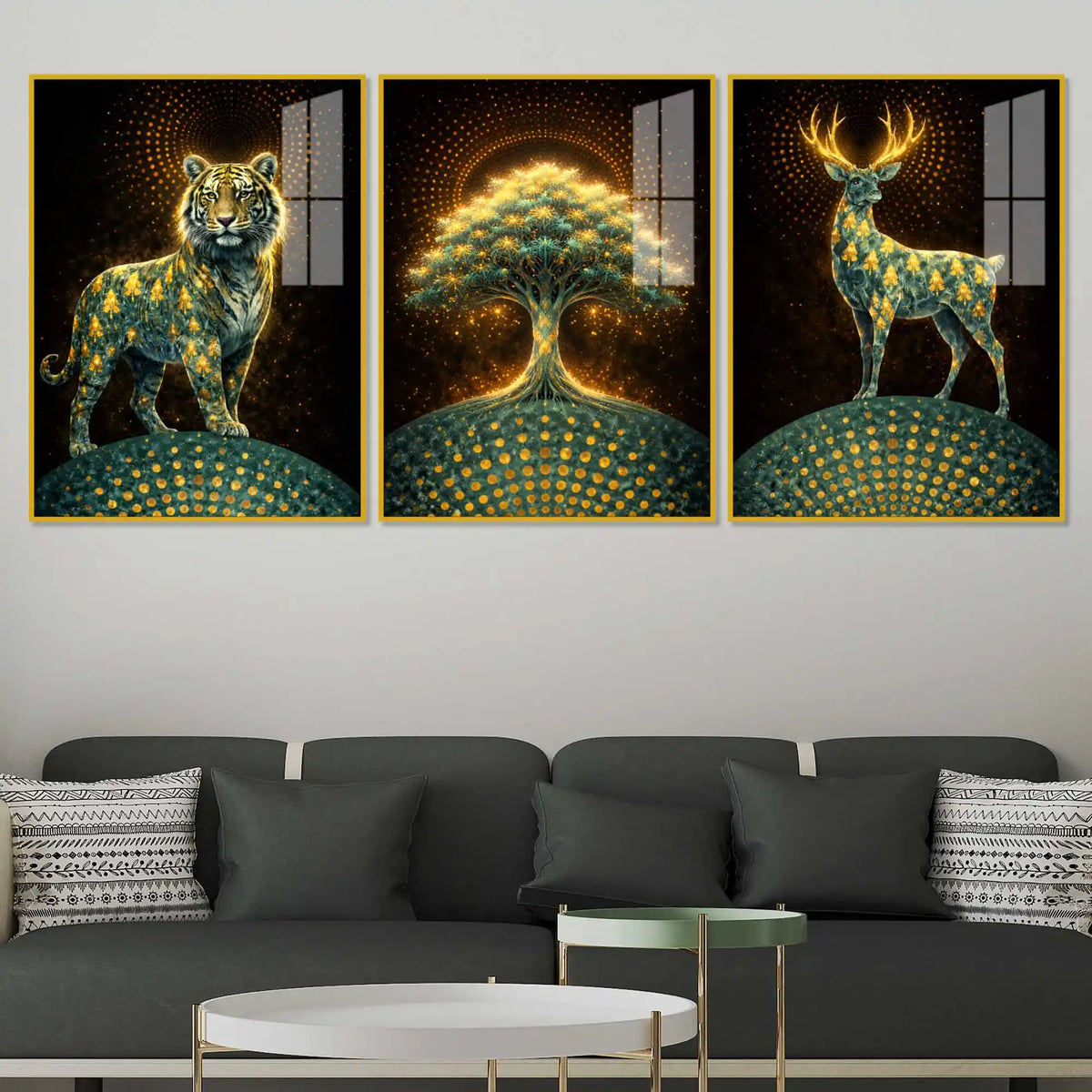 Realm of the Eternal Spirit Acrylic Floating Frame Wall Painting Set of 3