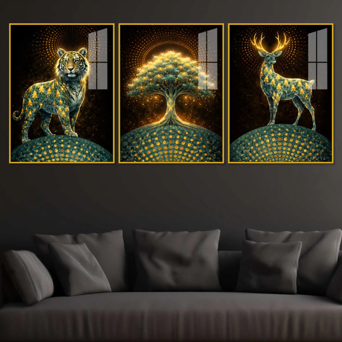 Realm of the Eternal Spirit Acrylic Floating Frame Wall Painting Set of 3