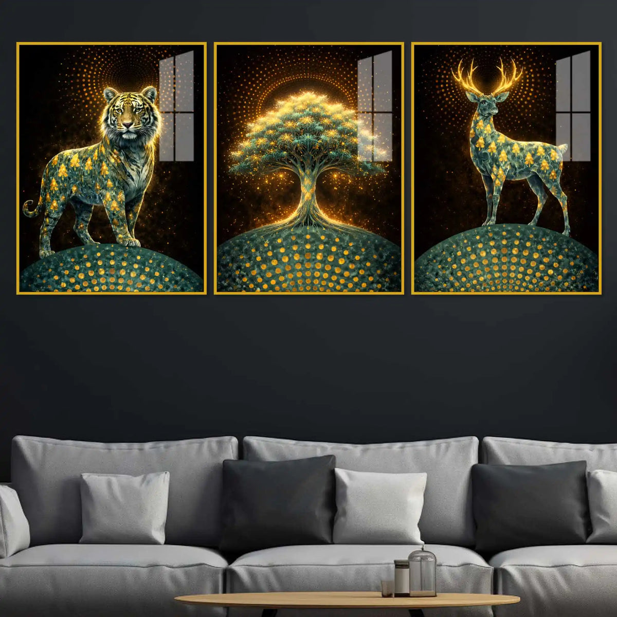 Realm of the Eternal Spirit Acrylic Floating Frame Wall Painting Set of 3
