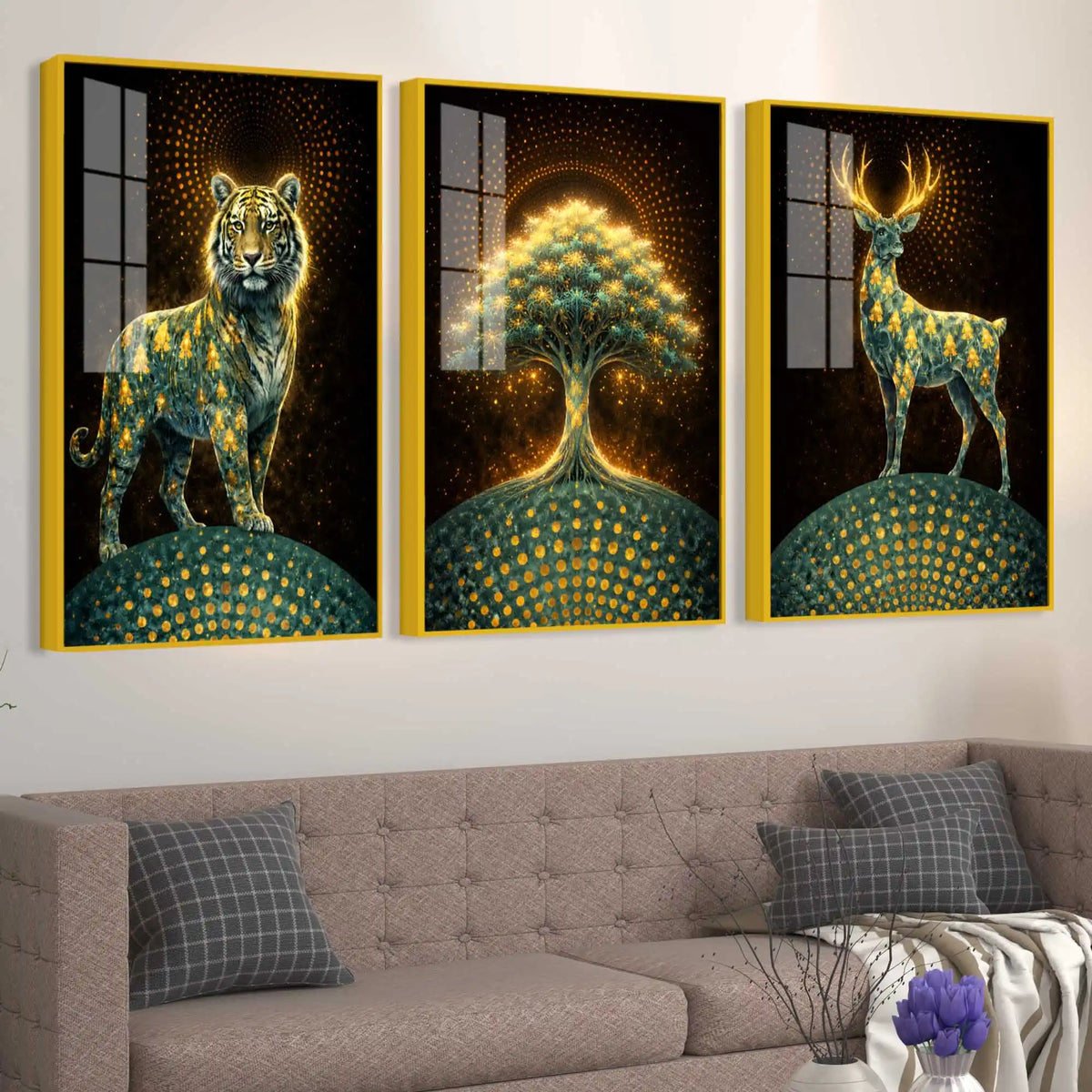 Realm of the Eternal Spirit Acrylic Floating Frame Wall Painting Set of 3