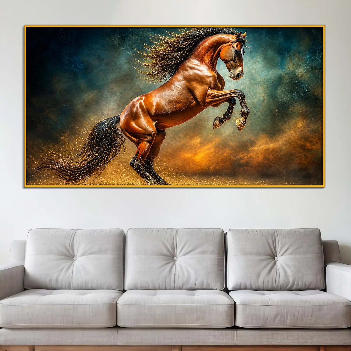 Rearing Horse Floating Frame Crystal Wall Painting for Home Decor