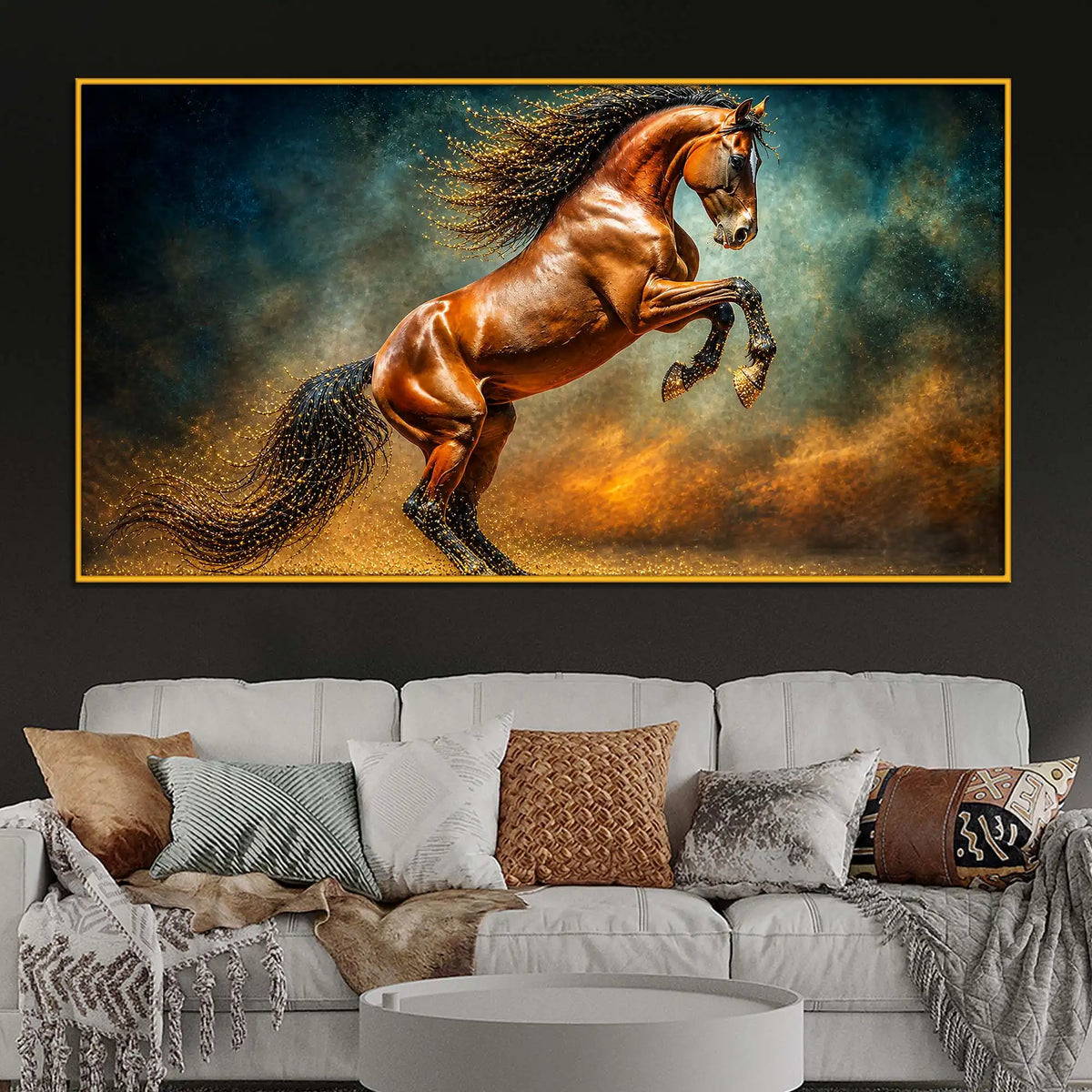 Rearing Horse Floating Frame Crystal Wall Painting for Home Decor