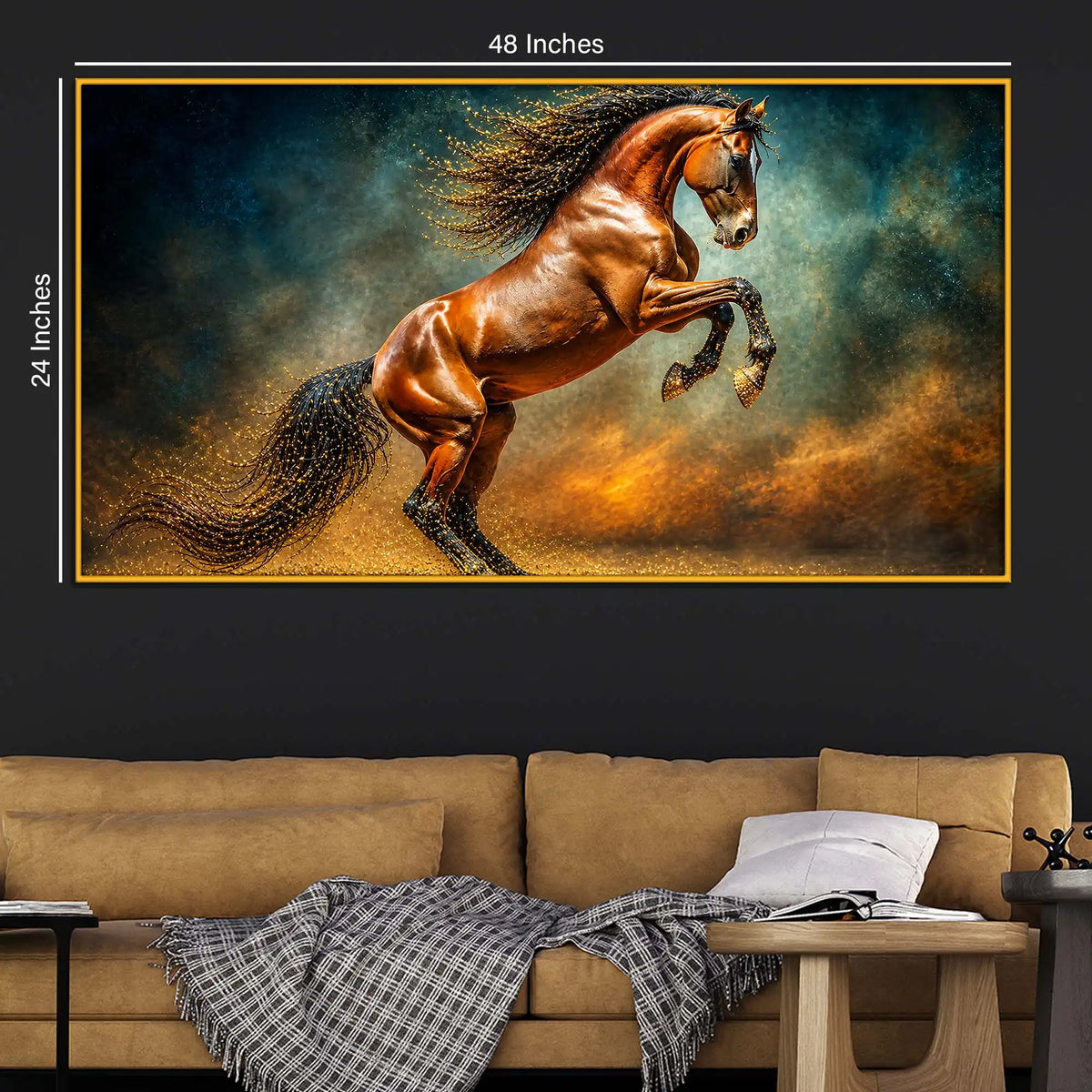 Rearing Horse Floating Frame Crystal Wall Painting for Home Decor