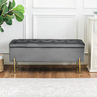Rectangular Shaped Velvet Storage Ottoman with Golden Metal Finish