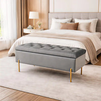 Rectangular Shaped Velvet Storage Ottoman with Golden Metal Finish