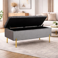 Rectangular Shaped Velvet Storage Ottoman with Golden Metal Finish