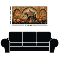 Regal Elephant and His Peacock Companion in a Blooming Palace Garden Canvas Painting