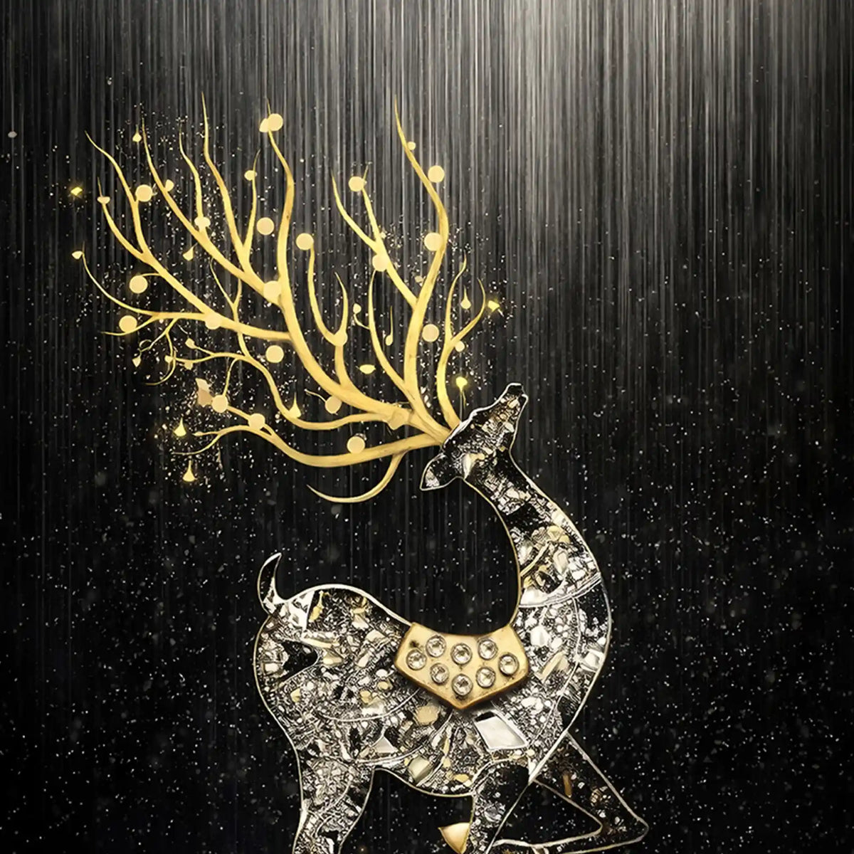Regal Golden Stag Floating Frame Crystal Wall Painting