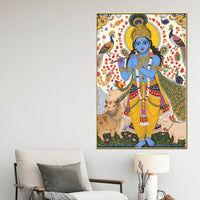 Religious Lord Krishna with Cow Canvas Painting