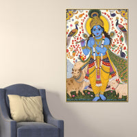 Religious Lord Krishna with Cow Canvas Painting